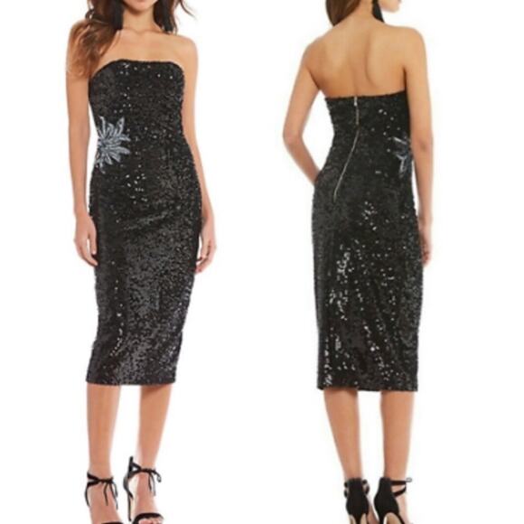 Gianni Bini Dresses & Skirts - Gianni Bini Dress Vida Black Sequin Strapless Formal Black Tie Midi Size 2 NEW